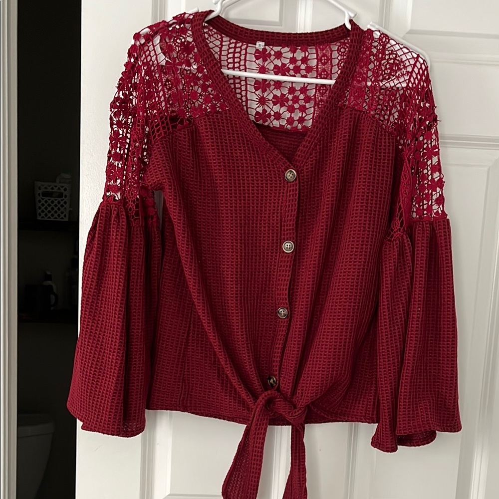 Elegant Red Crochet Women Top